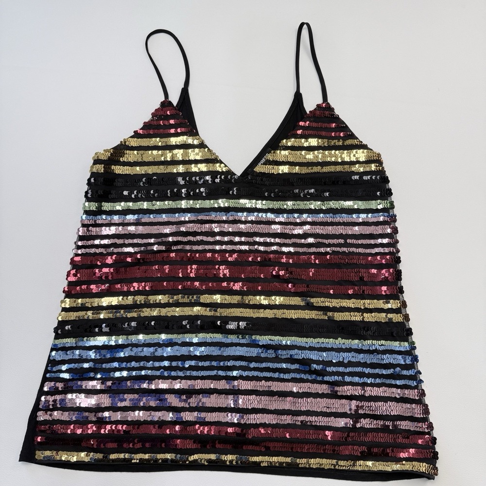 Express Multicolor Rainbow Sequin Tank Top Womens M Rave‎ Festival Party Sparkle